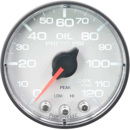 AutoMeter SPEK-PRO Oil Pressure Gauge (52mm, 0-120 PSI, White/Black, AntiGlare Lens)