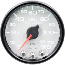 AutoMeter SPEK-PRO Oil Pressure Gauge (52mm, 0-120 PSI, White/Black)