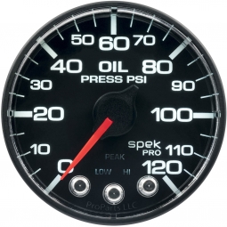 AutoMeter SPEK-PRO Oil Pressure Gauge (52mm, 0-120 PSI, Black/Black, AntiGlare Lens)