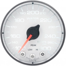 AutoMeter SPEK-PRO Water Temperature Gauge (52mm, 100-300F, White/Black, AntiGlare Lens)