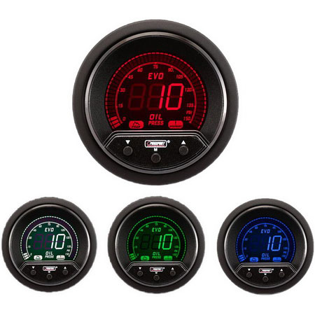 Prosport Premium EVO Electric Oil Pressure Gauge (52mm, 4 Color, Peak/Warn)