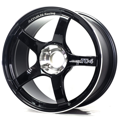 ADVAN TC-4 Wheel - 18x10 / +35 / 5x114.3 - Gloss Black & Diamond w/ Ring - Angle 2