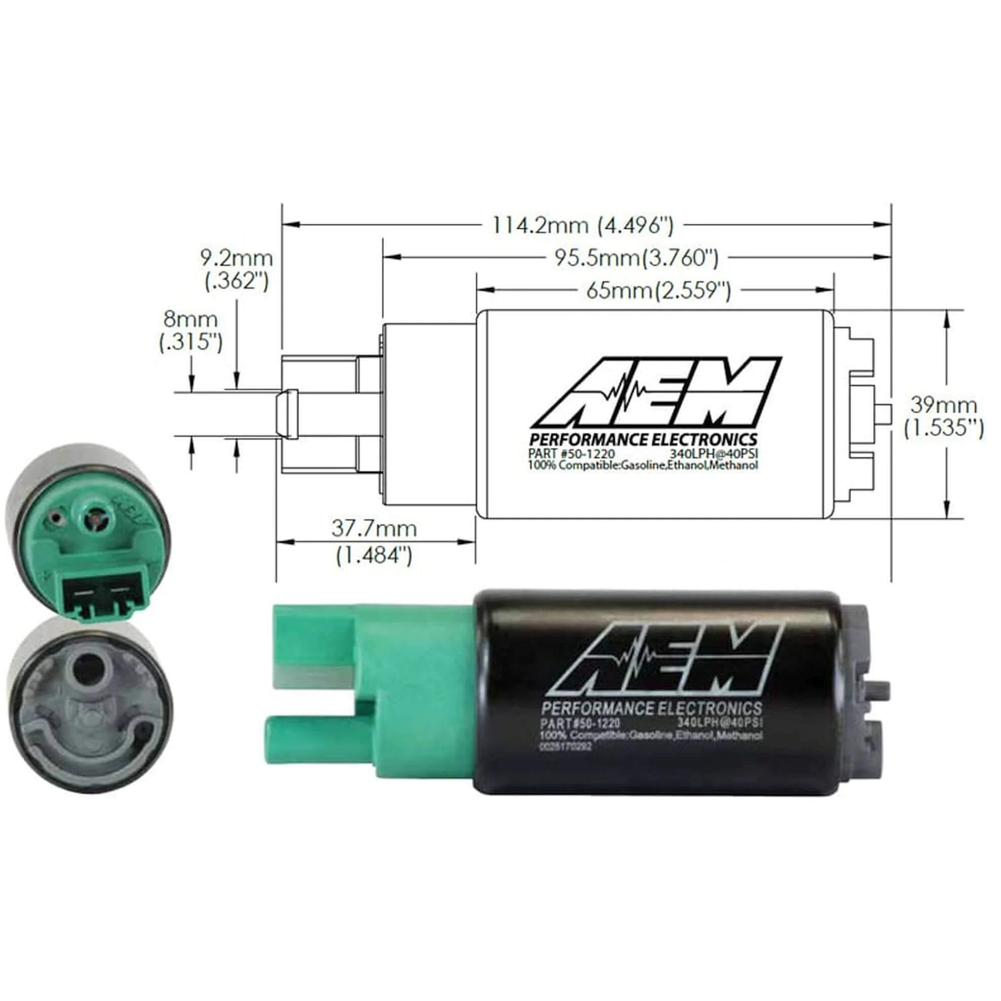 AEM 340lph E85 Hi Flow In-Tank Fuel Pump, 2002-2007 WRX & STi & 2015-2021 WRX - Angle 5