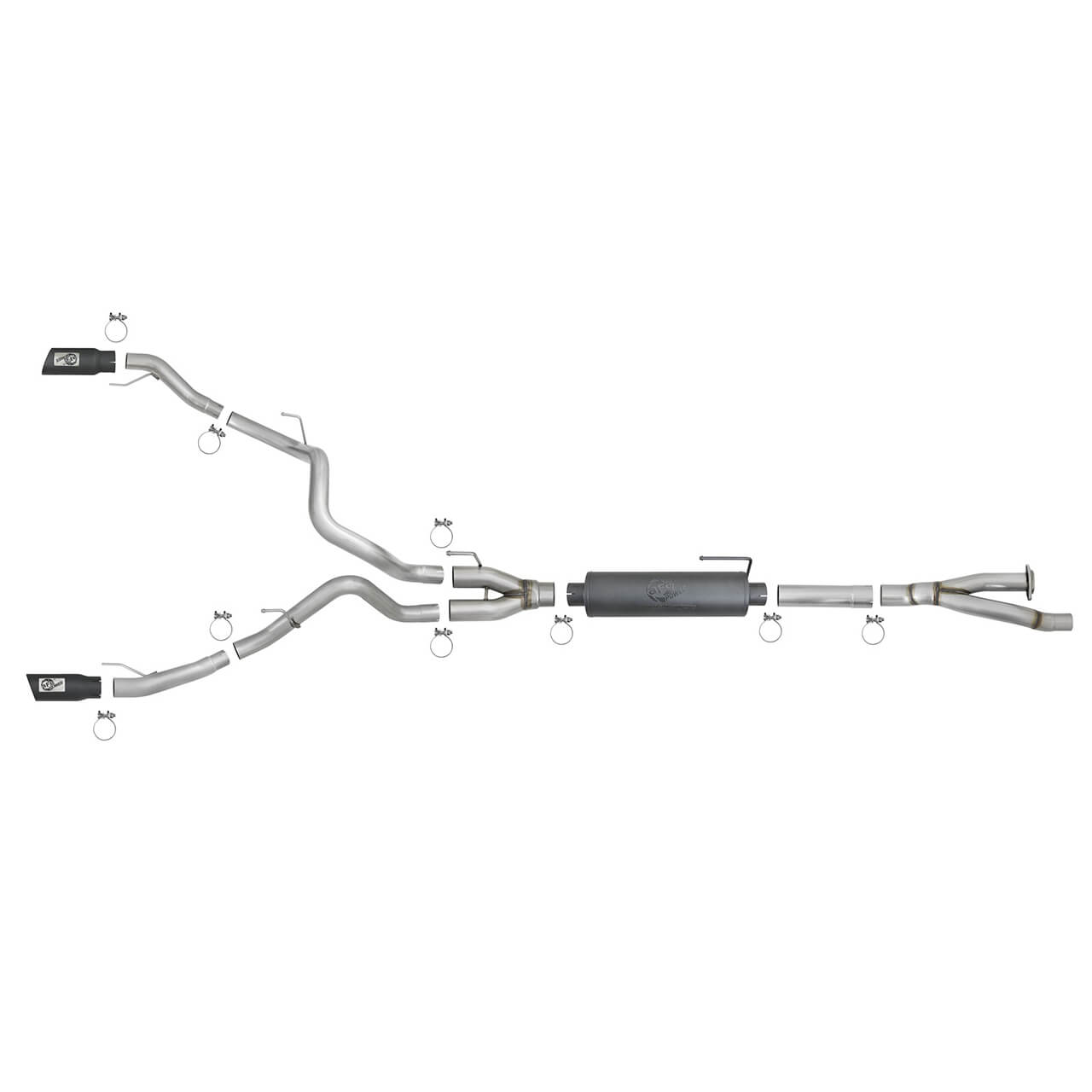 aFe Rebel Series 3in > 3-1/2in Cat-Back Exhaust w/ Black Tips, 2017-2020 F-150 Raptor - Angle 6