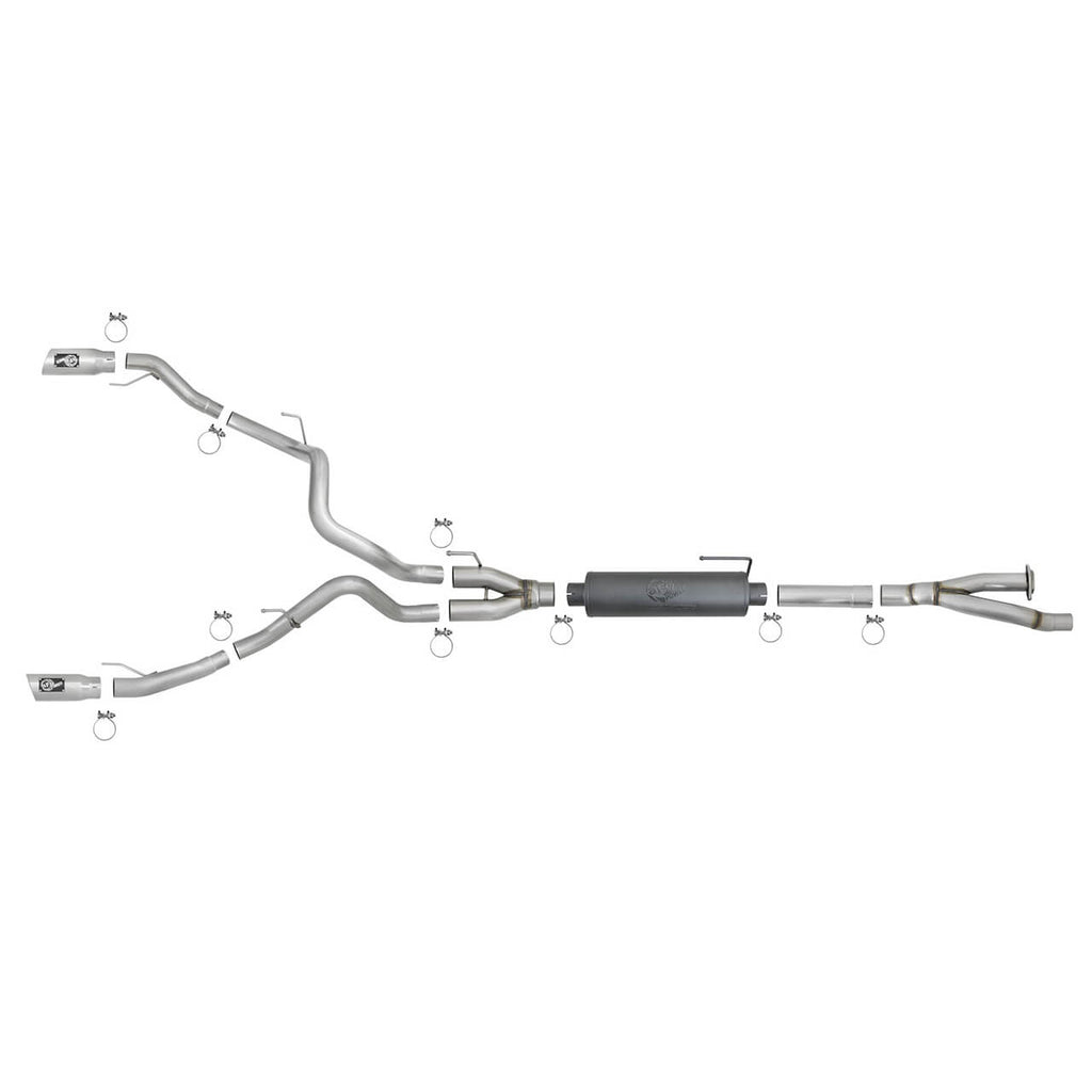 aFe Rebel Series 3in > 3-1/2in Cat-Back Exhaust w/ Polished Tips, 2017-2020 F-150 Raptor - Angle 6