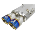 aFe Takeda Cat-Back Exhaust System w/ Blue Flame Tips (3in, 304SS), 2015-2021 STi & 2015-2021 WRX - Angle 2