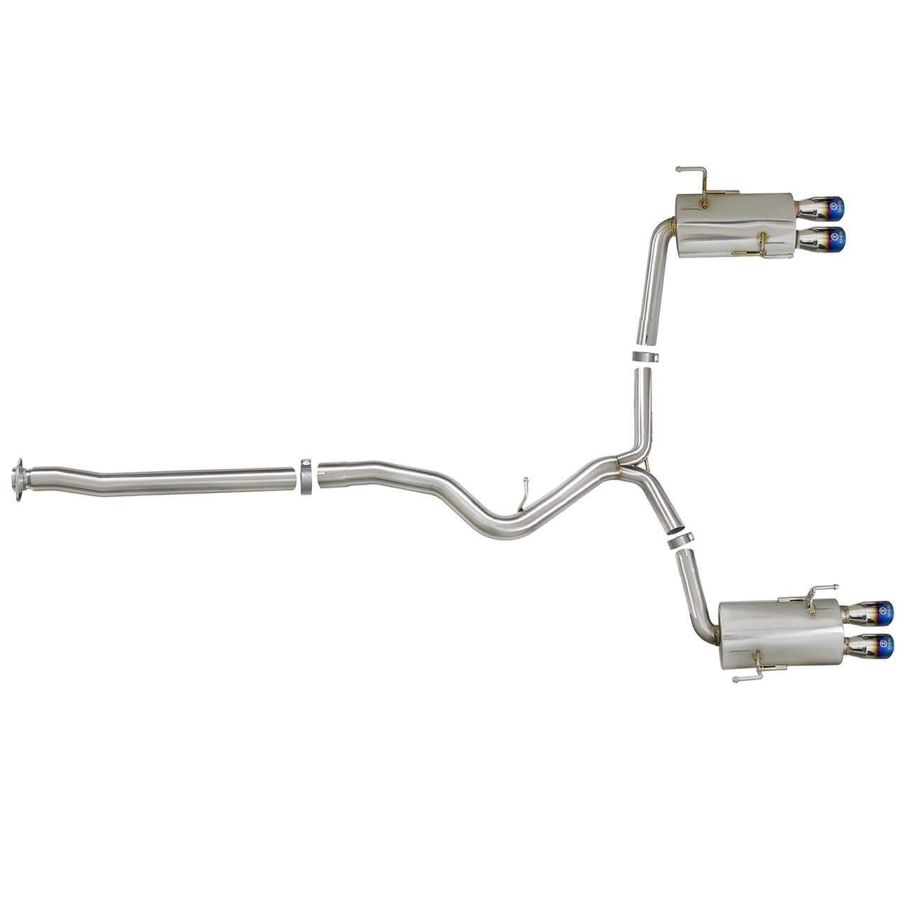 aFe Takeda Cat-Back Exhaust System w/ Blue Flame Tips (3in, 304SS), 2015-2021 STi & 2015-2021 WRX - Angle 4