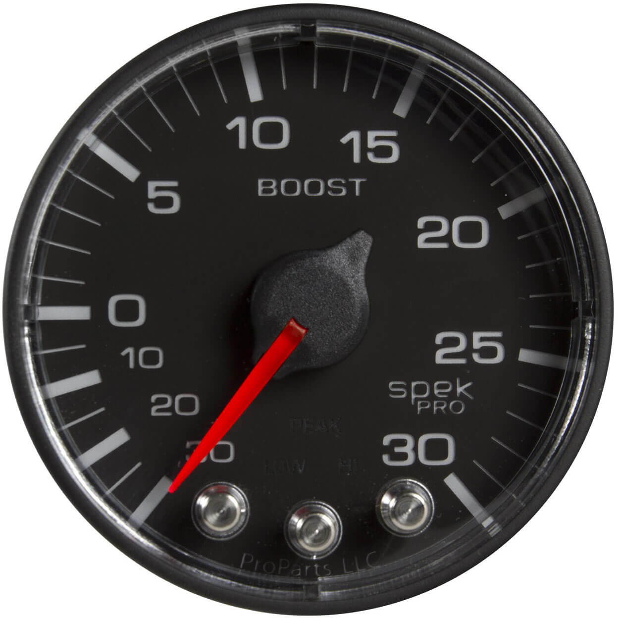 AutoMeter SPEK-PRO Boost Gauge (52mm, 30 In. Hg - 30 PSI, Black/Black, AntiGlare Lens)