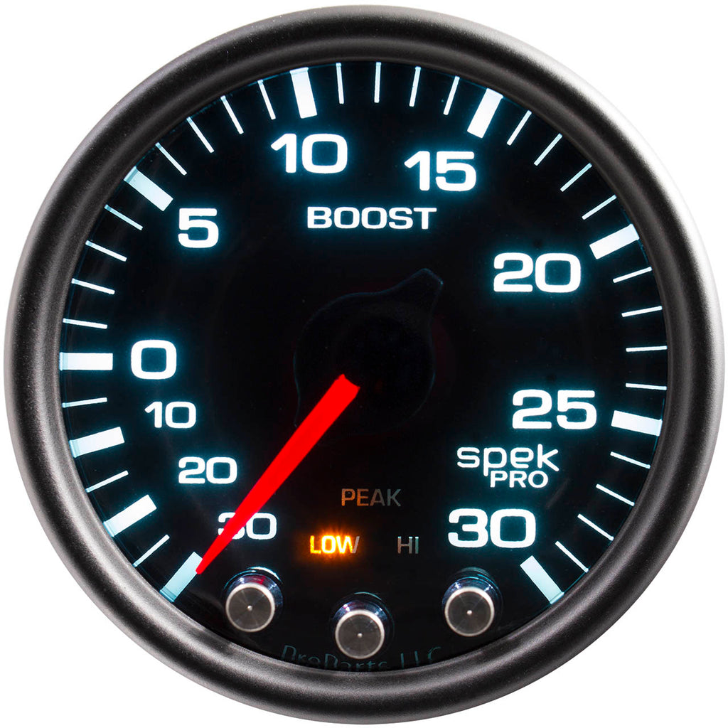 AutoMeter SPEK-PRO Boost Gauge (52mm, 30 In. Hg - 30 PSI, Black/Black)