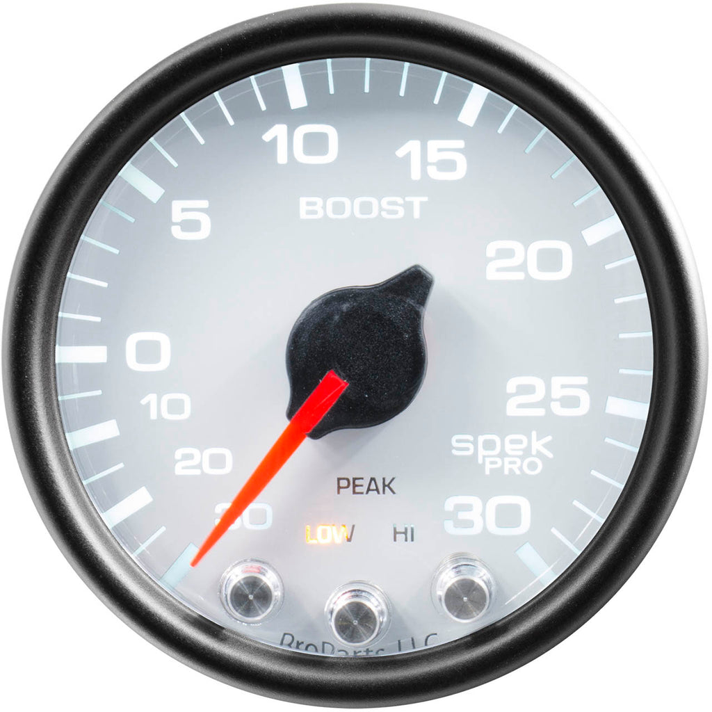 AutoMeter SPEK-PRO Boost Gauge (52mm, 30 In. Hg - 30 PSI, White/Black)