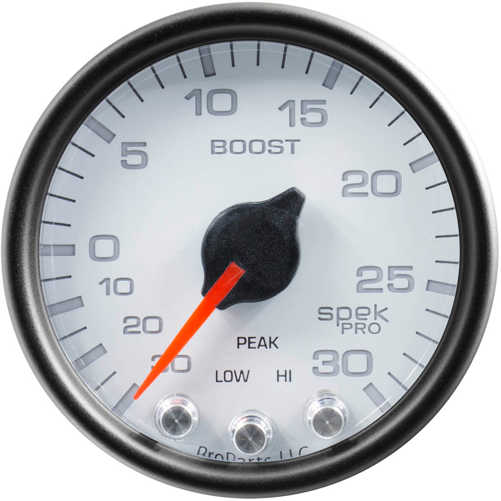 AutoMeter SPEK-PRO Boost Gauge (52mm, 30 In. Hg - 30 PSI, White/Black) - Angle 2