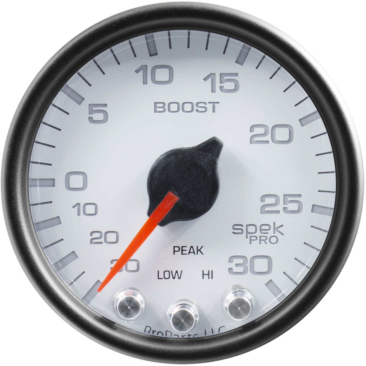 AutoMeter SPEK-PRO Boost Gauge (52mm, 30 In. Hg - 30 PSI, White/Black) - Angle 2