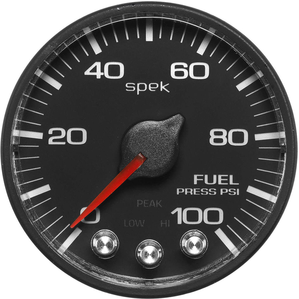 AutoMeter SPEK-PRO Fuel Pressure Gauge (52mm, 0-100 PSI, Black/Black, AntiGlare Lens)