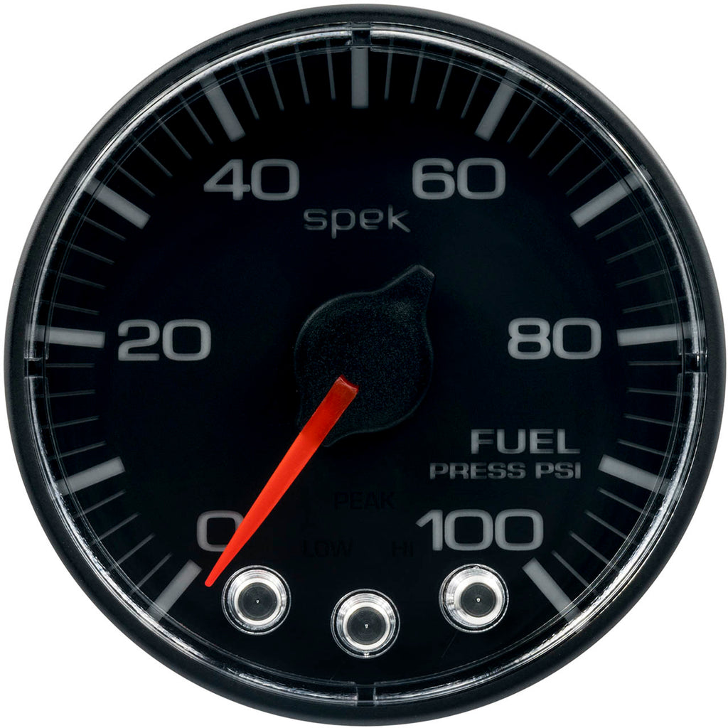 AutoMeter SPEK-PRO Fuel Pressure Gauge (52mm, 0-100 PSI, Black/Black, AntiGlare Lens) - Angle 2