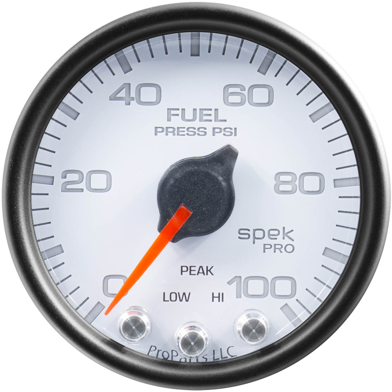 AutoMeter SPEK-PRO Fuel Pressure Gauge (52mm, 0-100 PSI, White/Black) - Angle 2