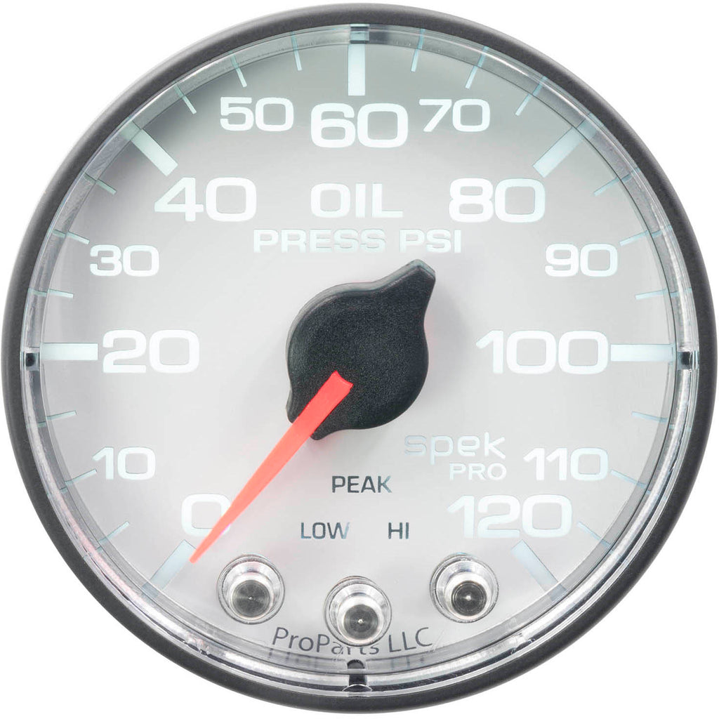 AutoMeter SPEK-PRO Oil Pressure Gauge (52mm, 0-120 PSI, White/Black, AntiGlare Lens)