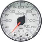 AutoMeter SPEK-PRO Oil Pressure Gauge (52mm, 0-120 PSI, White/Black, AntiGlare Lens) - Angle 2