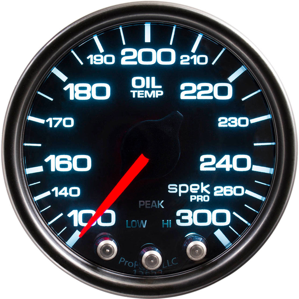 AutoMeter SPEK-PRO Oil Temperature Gauge (52mm, 100-300F, Black/Black)