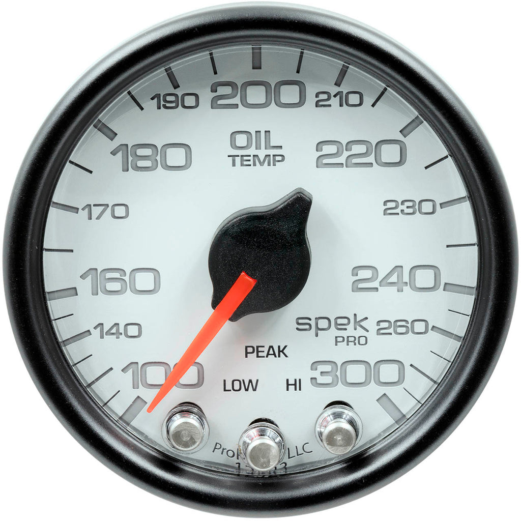 AutoMeter SPEK-PRO Oil Temperature Gauge (52mm, 100-300F, White/Black) - Angle 2