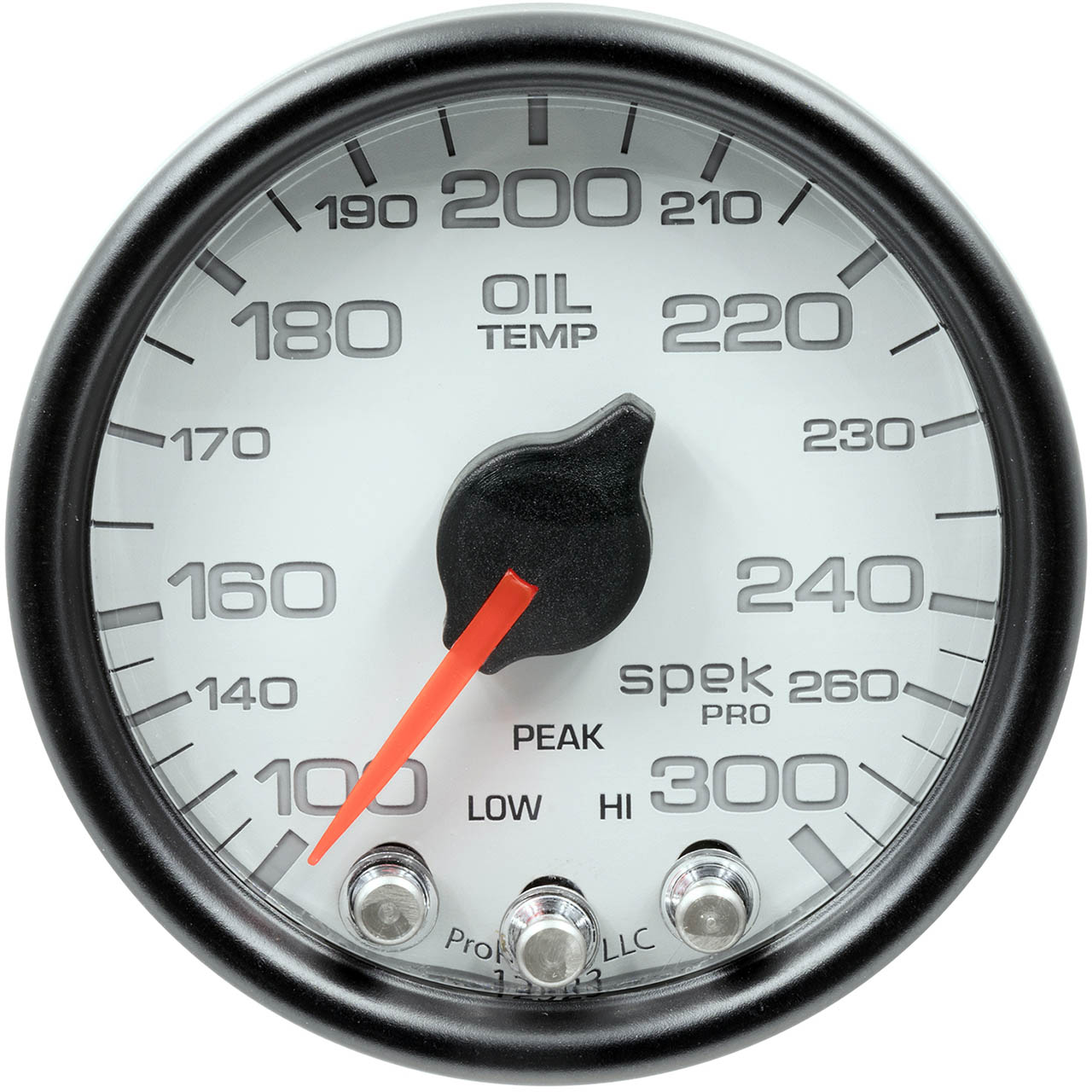 AutoMeter SPEK-PRO Oil Temperature Gauge (52mm, 100-300F, White/Black) - Angle 2