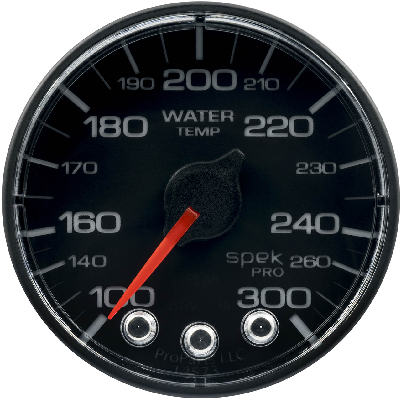 AutoMeter SPEK-PRO Water Temperature Gauge (52mm, 100-300F, Black/Black, AntiGlare Lens) - Angle 2