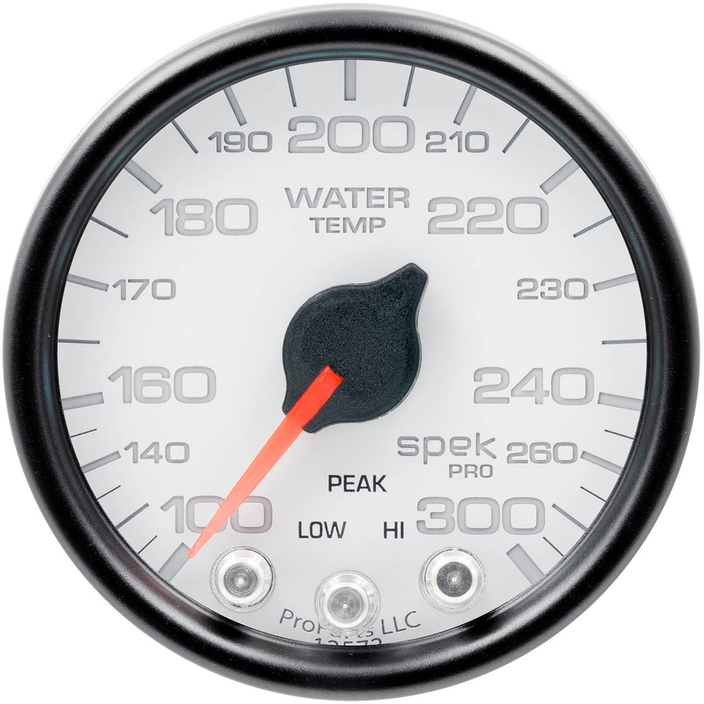 AutoMeter SPEK-PRO Water Temperature Gauge (52mm, 100-300F, White/Black) - Angle 2