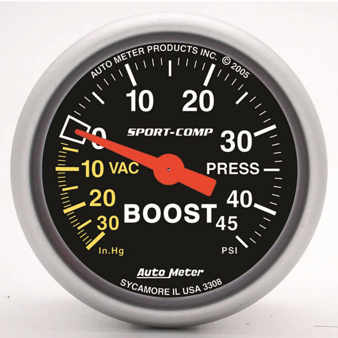 AutoMeter Sport-Comp Boost Gauge (2 1/16in, -30-45 PSI)