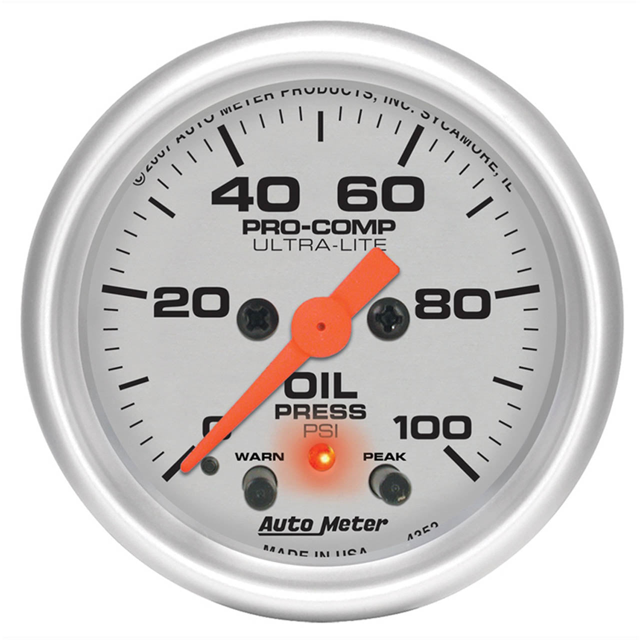 AutoMeter Ultra-Lite Series Oil Pressure Gauge (52mm, 0-100 PSI)