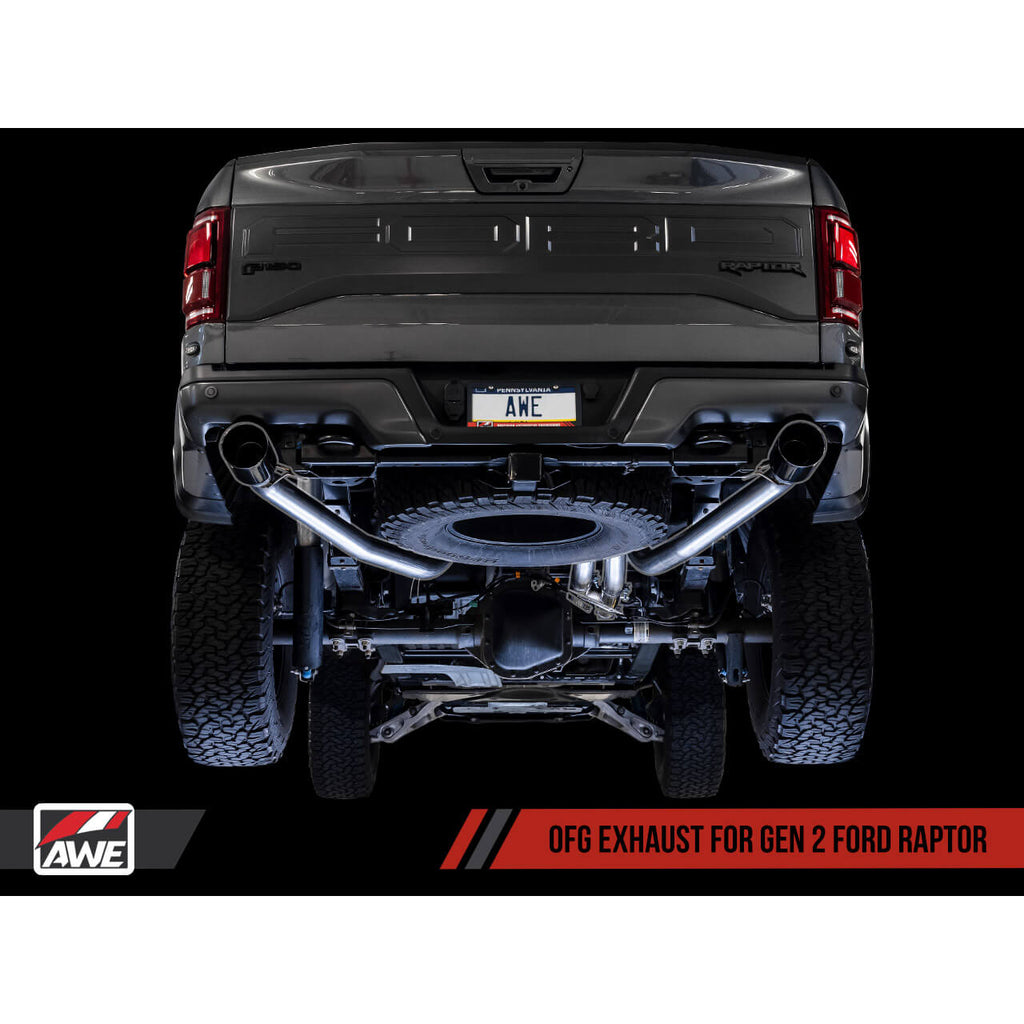 AWE FG Cat-Back Exhaust System w/ Diamond Black Tips, 2017-2020 F-150 Raptor - Angle 3