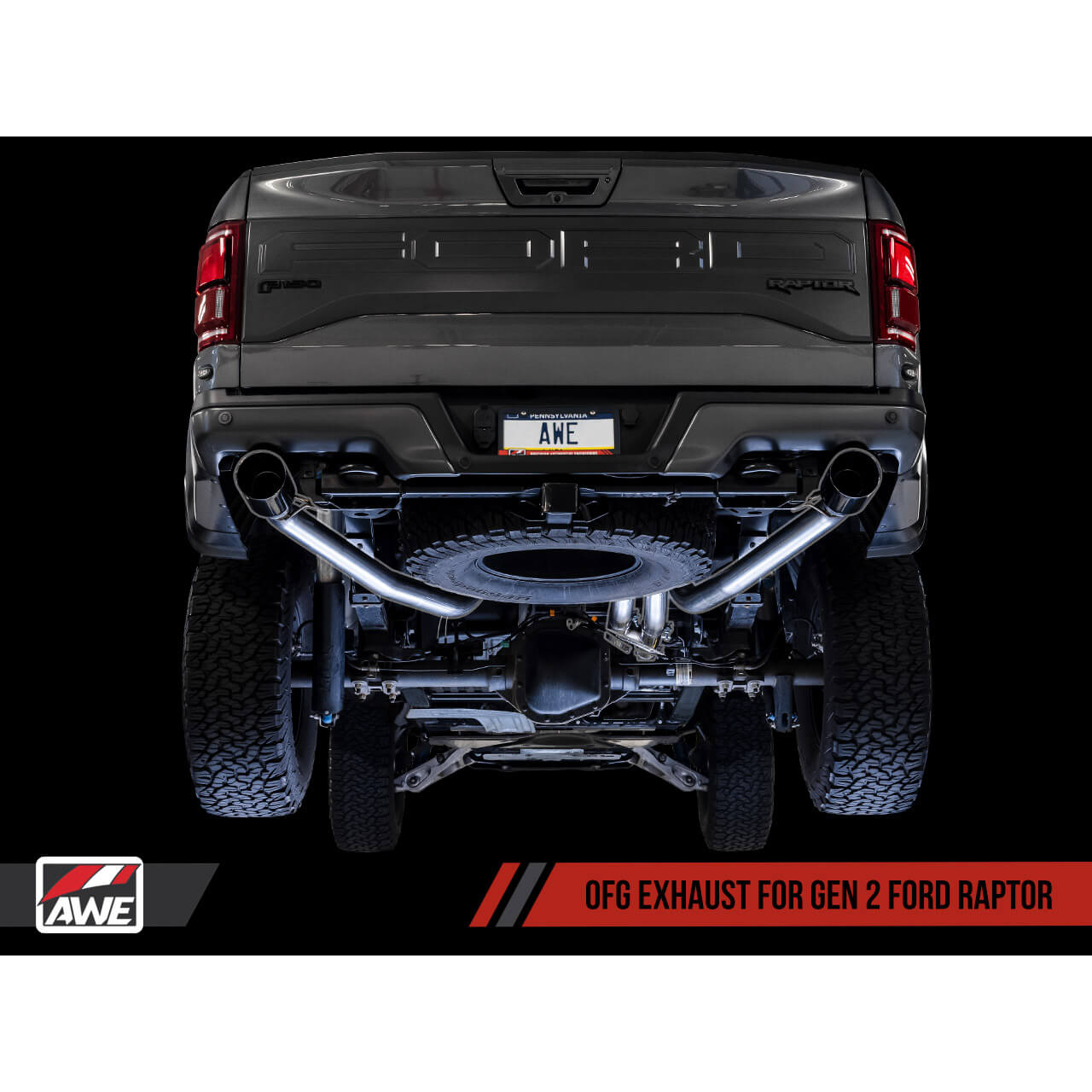 AWE FG Cat-Back Exhaust System w/ Diamond Black Tips, 2017-2020 F-150 Raptor - Angle 3