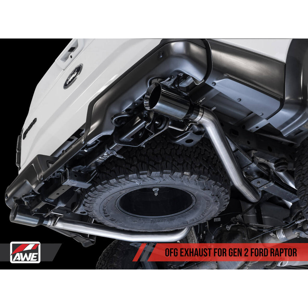 AWE FG Cat-Back Exhaust System w/ Diamond Black Tips, 2017-2020 F-150 Raptor - Angle 4
