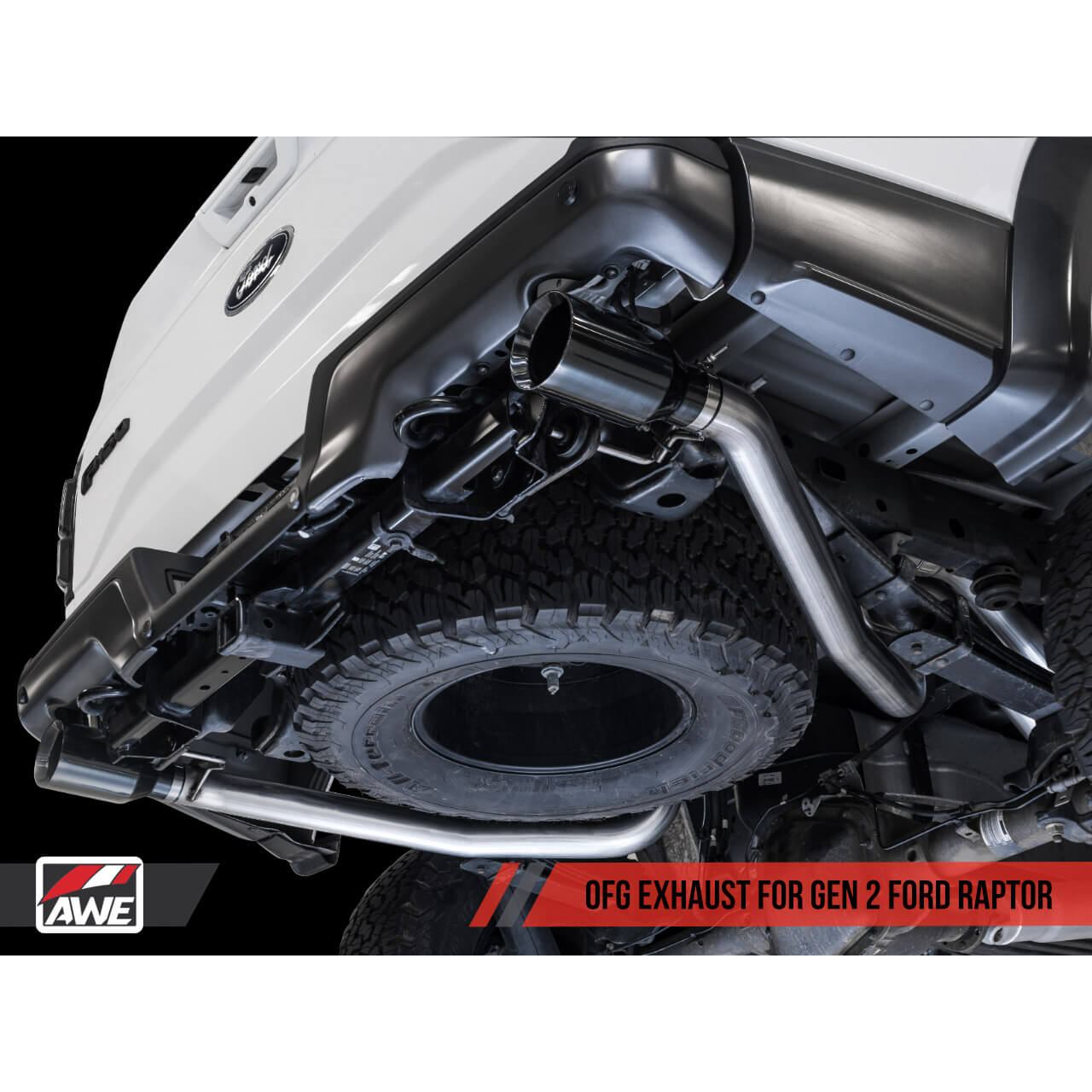 AWE FG Cat-Back Exhaust System w/ Diamond Black Tips, 2017-2020 F-150 Raptor - Angle 4