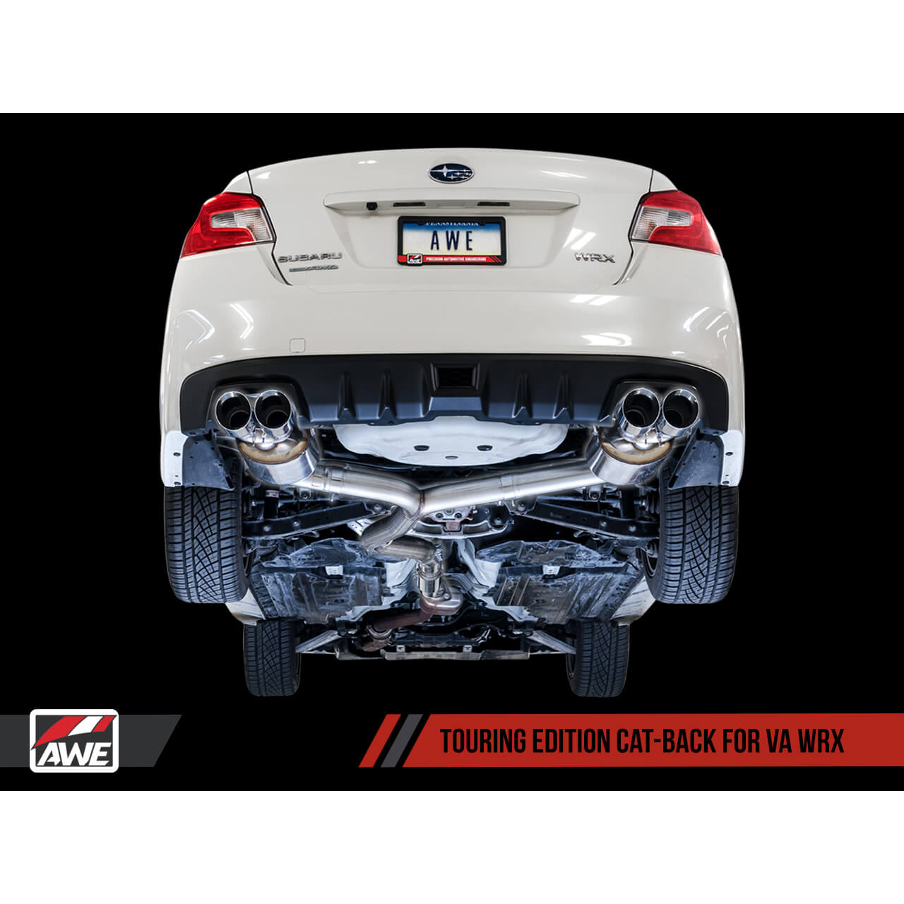 AWE Touring Edition Cat-Back Exhaust System w/ 102mm Chrome Silver Tips, 2015-2021 STi & 2015-2021 WRX - Angle 3