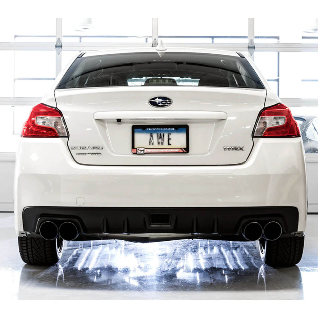 AWE Touring Edition Cat-Back Exhaust System w/ 102mm Diamond Black Tips, 2015-2021 STi & 2015-2021 WRX - Angle 2