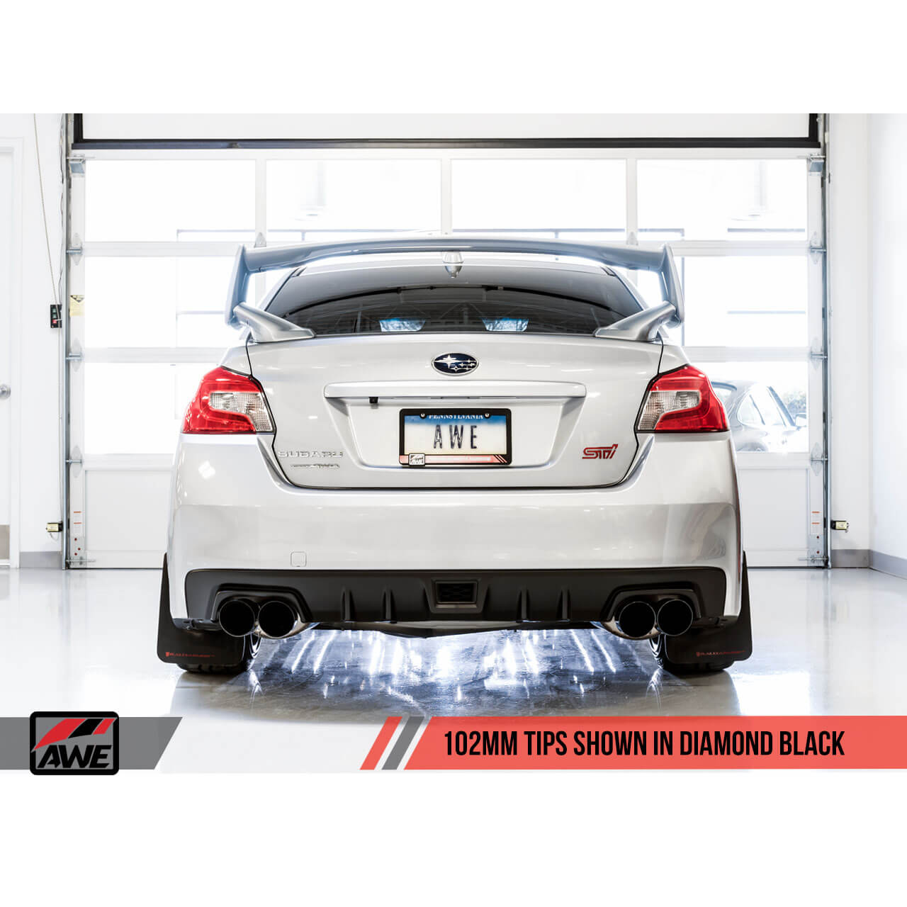 AWE Touring Edition Cat-Back Exhaust System w/ 102mm Diamond Black Tips, 2015-2021 STi & 2015-2021 WRX - Angle 2