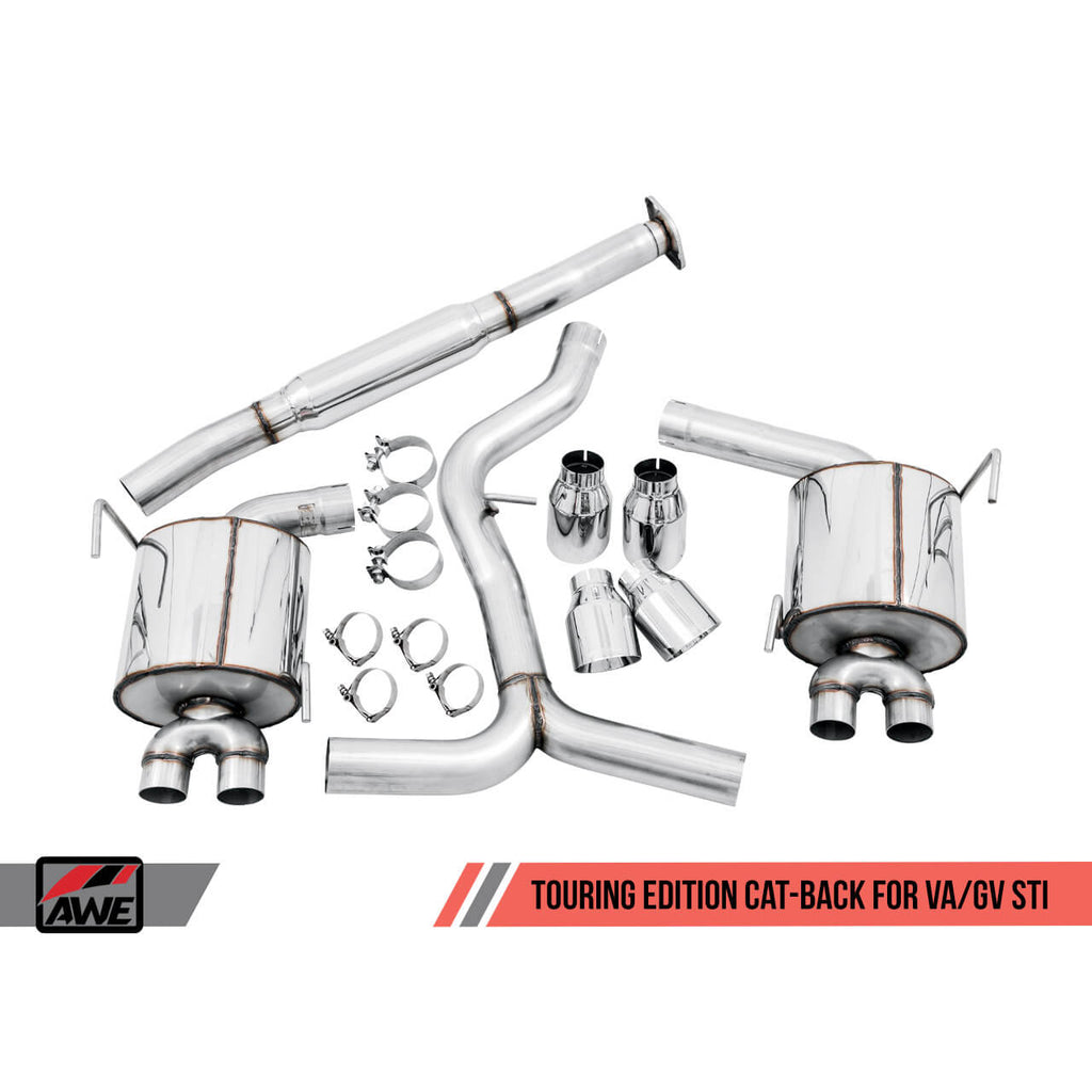 AWE Touring Edition Cat-Back Exhaust System w/ 102mm Diamond Black Tips, 2015-2021 STi & 2015-2021 WRX - Angle 4