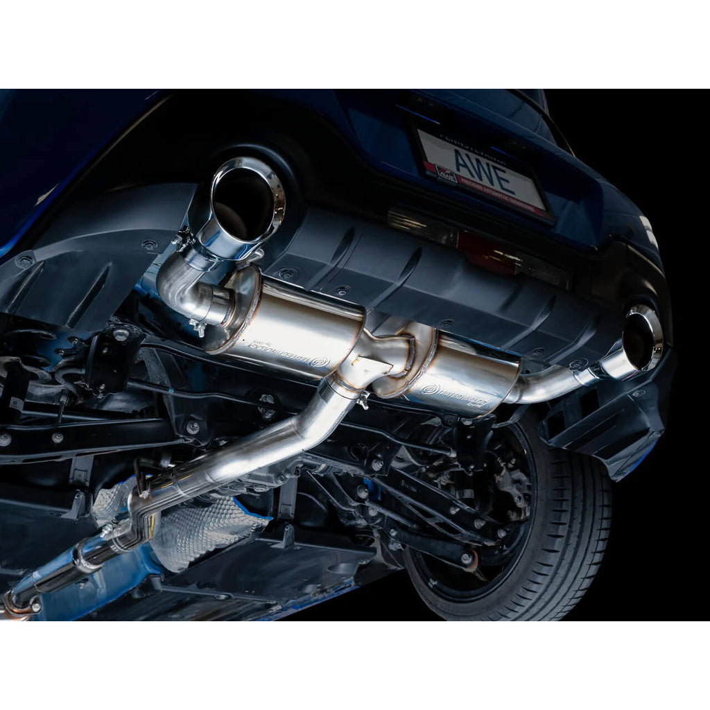AWE Touring Edition Cat-Back Exhaust System w/ Chrome Silver Tips, 2013-2026 BRZ/FR-S/86/GR86 - Angle 4
