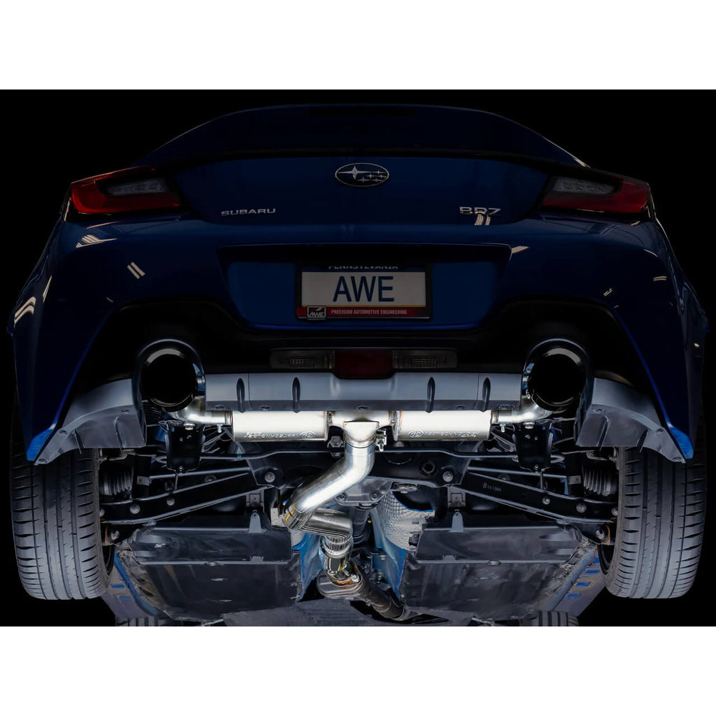AWE Touring Edition Cat-Back Exhaust System w/ Diamond Black Tips, 2013-2026 BRZ/FR-S/86/GR86 - Angle 3