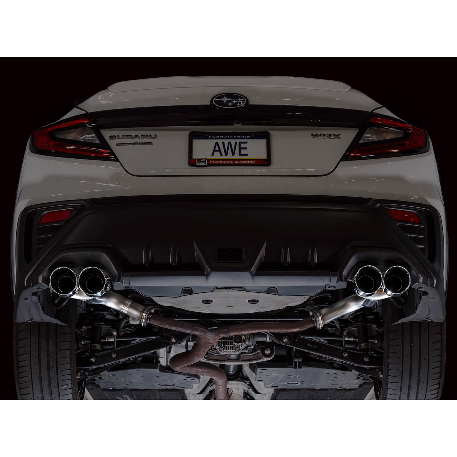 AWE Track Edition Axleback Exhaust w/ Chrome Silver Tips, 2022-2026 WRX - Angle 5