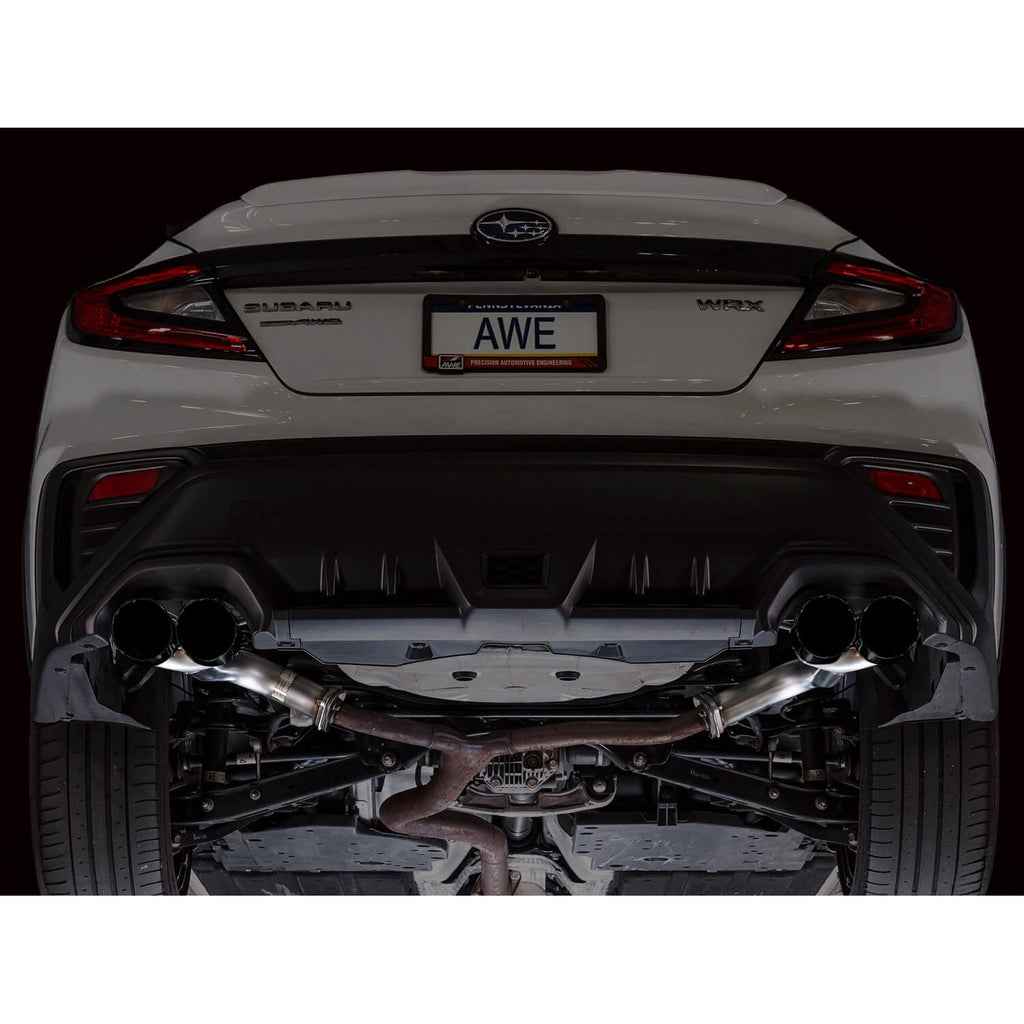 AWE Track Edition Axleback Exhaust w/ Diamond Black Tips, 2022-2026 WRX - Angle 5