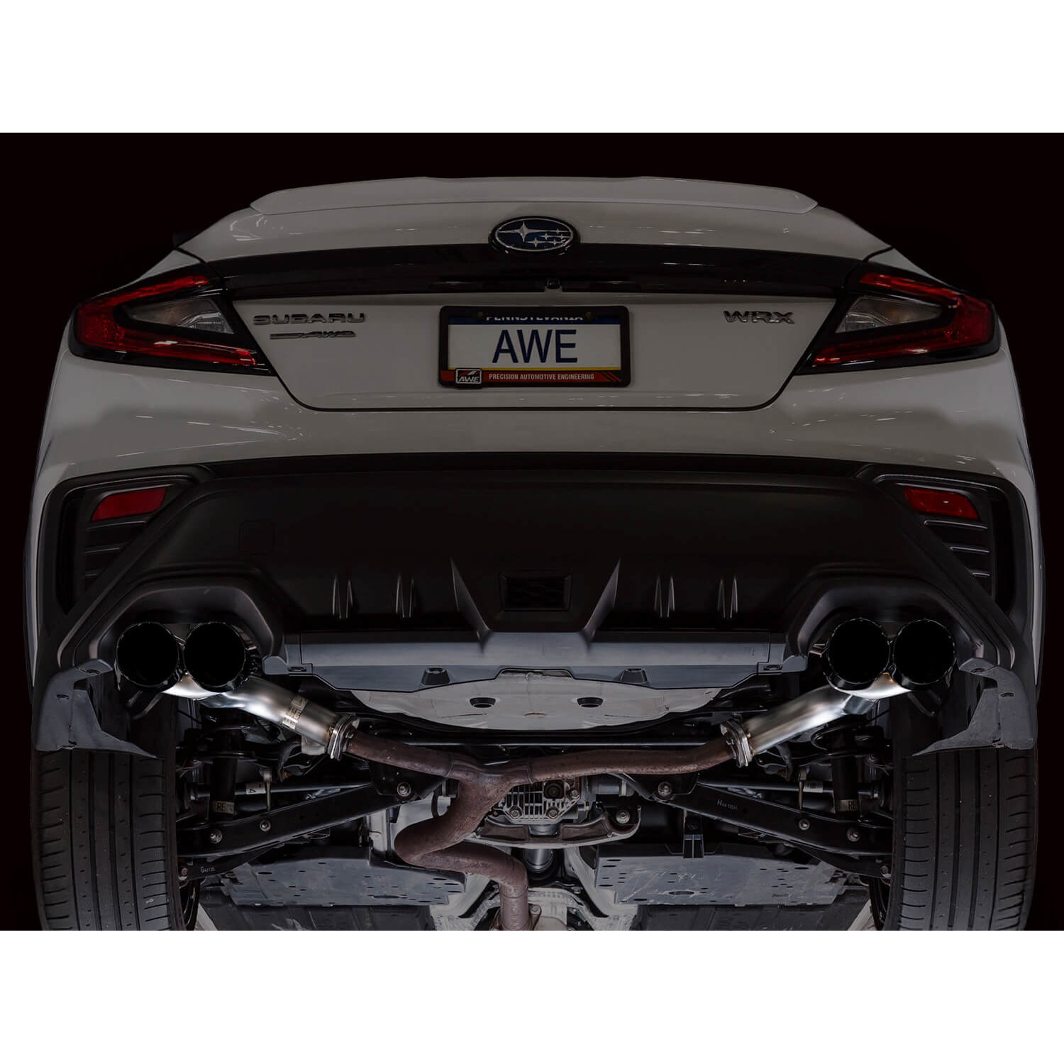 AWE Track Edition Axleback Exhaust w/ Diamond Black Tips, 2022-2026 WRX - Angle 5