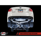 AWE Track Edition Cat-Back Exhaust System w/ 102mm Chrome Silver Tips, 2015-2021 STi & 2015-2021 WRX - Angle 4
