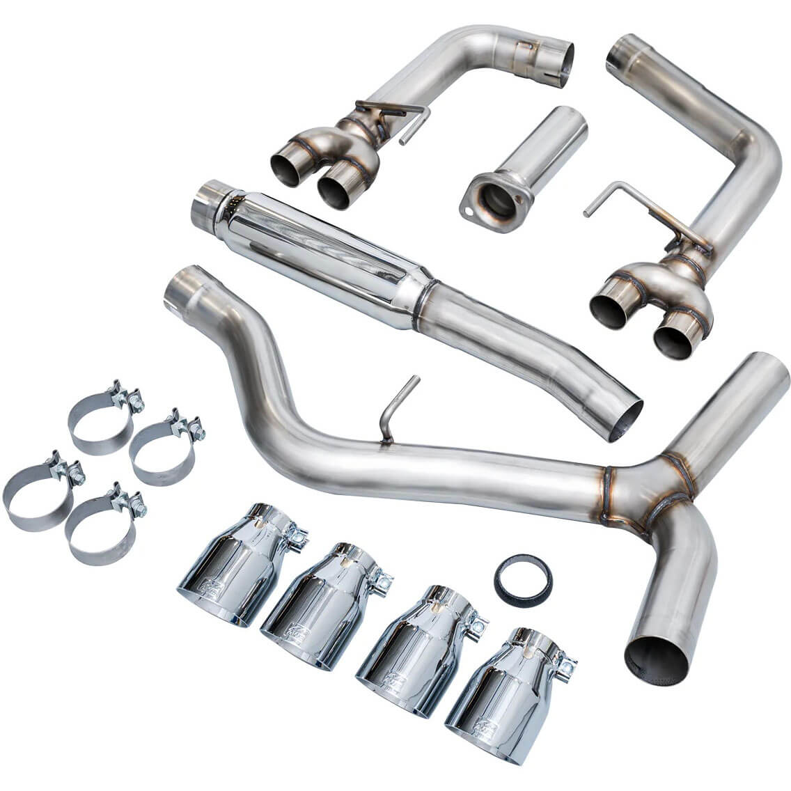 AWE Track Edition Cat-Back Exhaust System w/ 102mm Chrome Silver Tips, 2022-2026 WRX - Angle 3