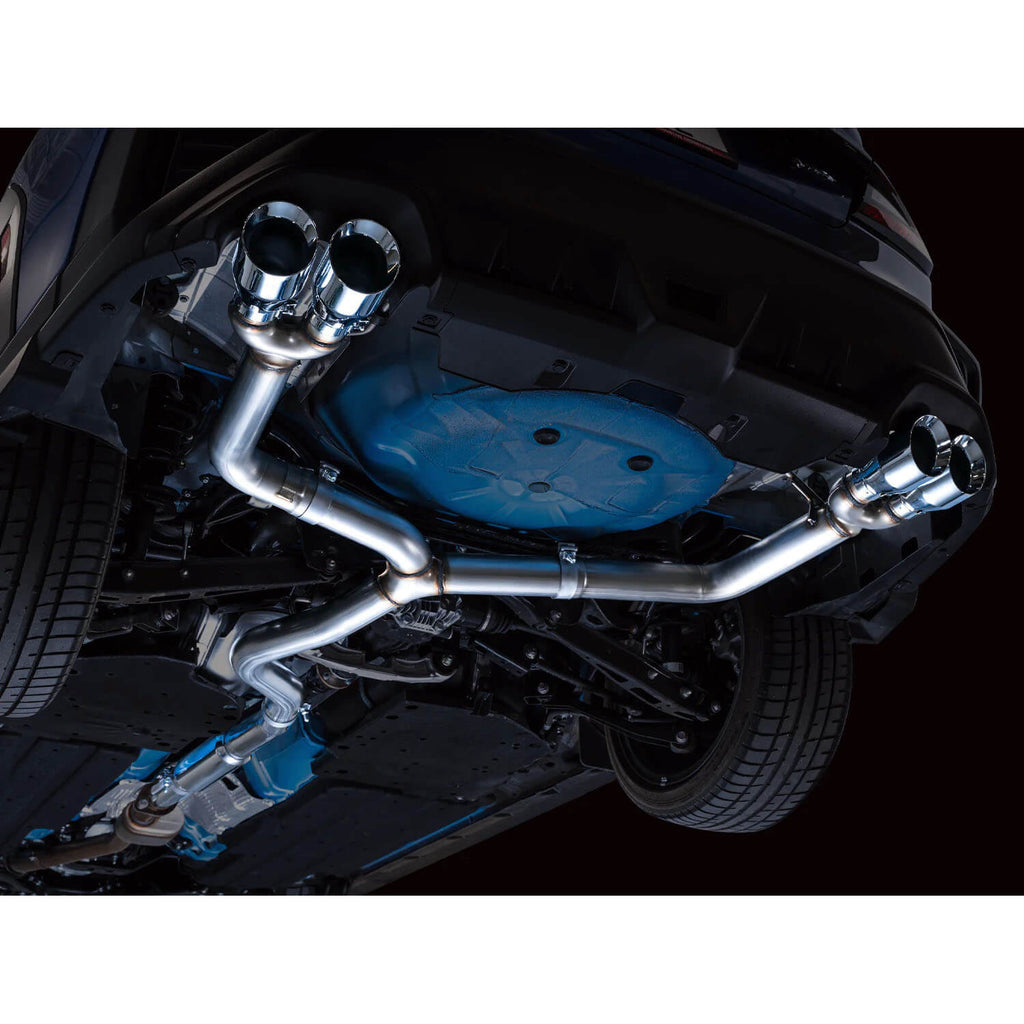 AWE Track Edition Cat-Back Exhaust System w/ 102mm Chrome Silver Tips, 2022-2026 WRX - Angle 4