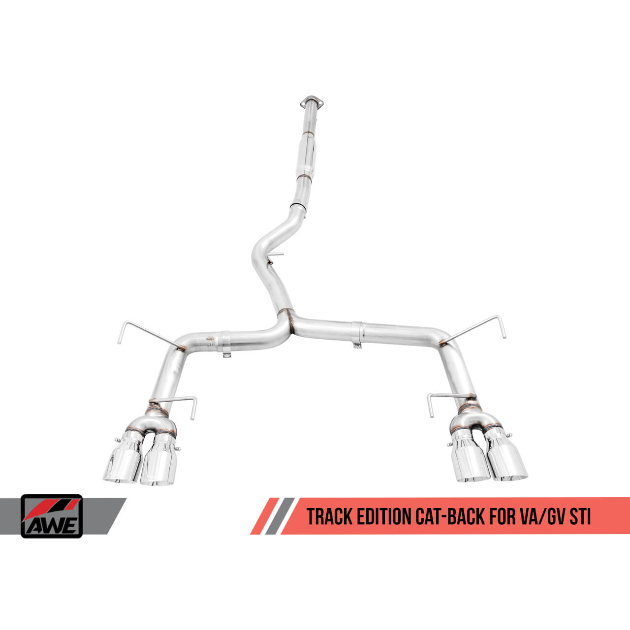 AWE Track Edition Cat-Back Exhaust System w/ 102mm Diamond Black Tips, 2015-2021 STi & 2015-2021 WRX - Angle 2
