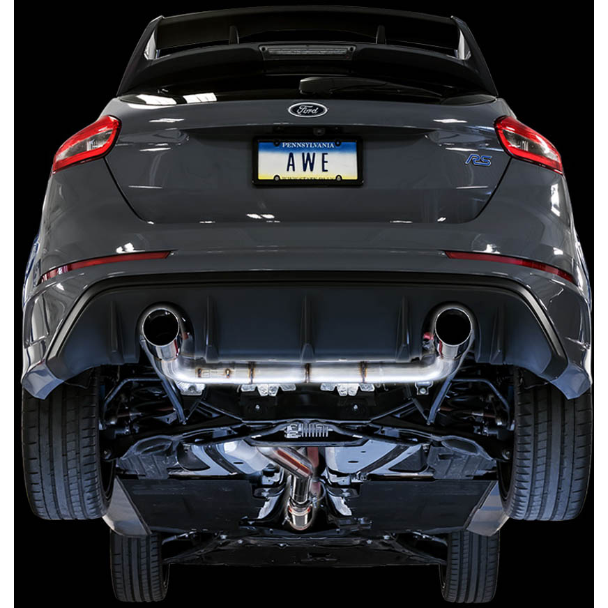 AWE Track Edition Cat-Back Exhaust System w/ Chrome Silver Tips, 2016-2018 Focus RS - Angle 2