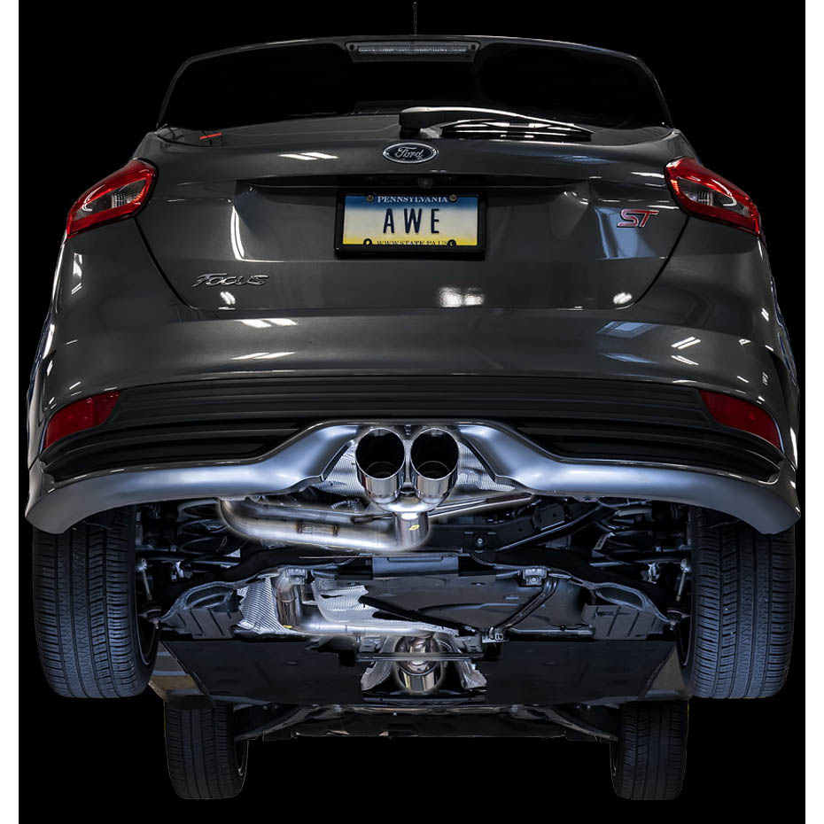 AWE Track Edition Cat-Back Exhaust System w/ Chrome Silver Tips, 2013-2018 Focus ST - Angle 2