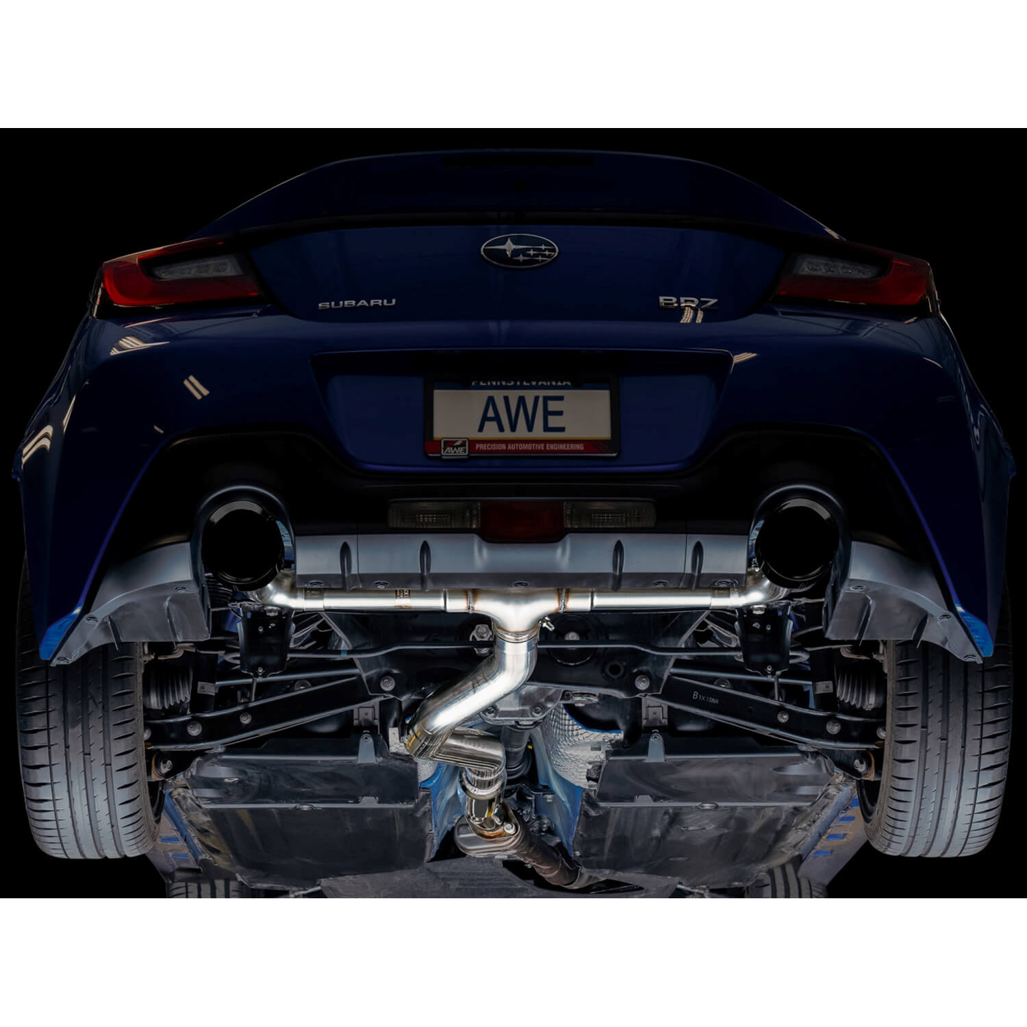 AWE Track Edition Cat-Back Exhaust System w/ Diamond Black Tips, 2013-2026 BRZ/FR-S/86/GR86 - Angle 5