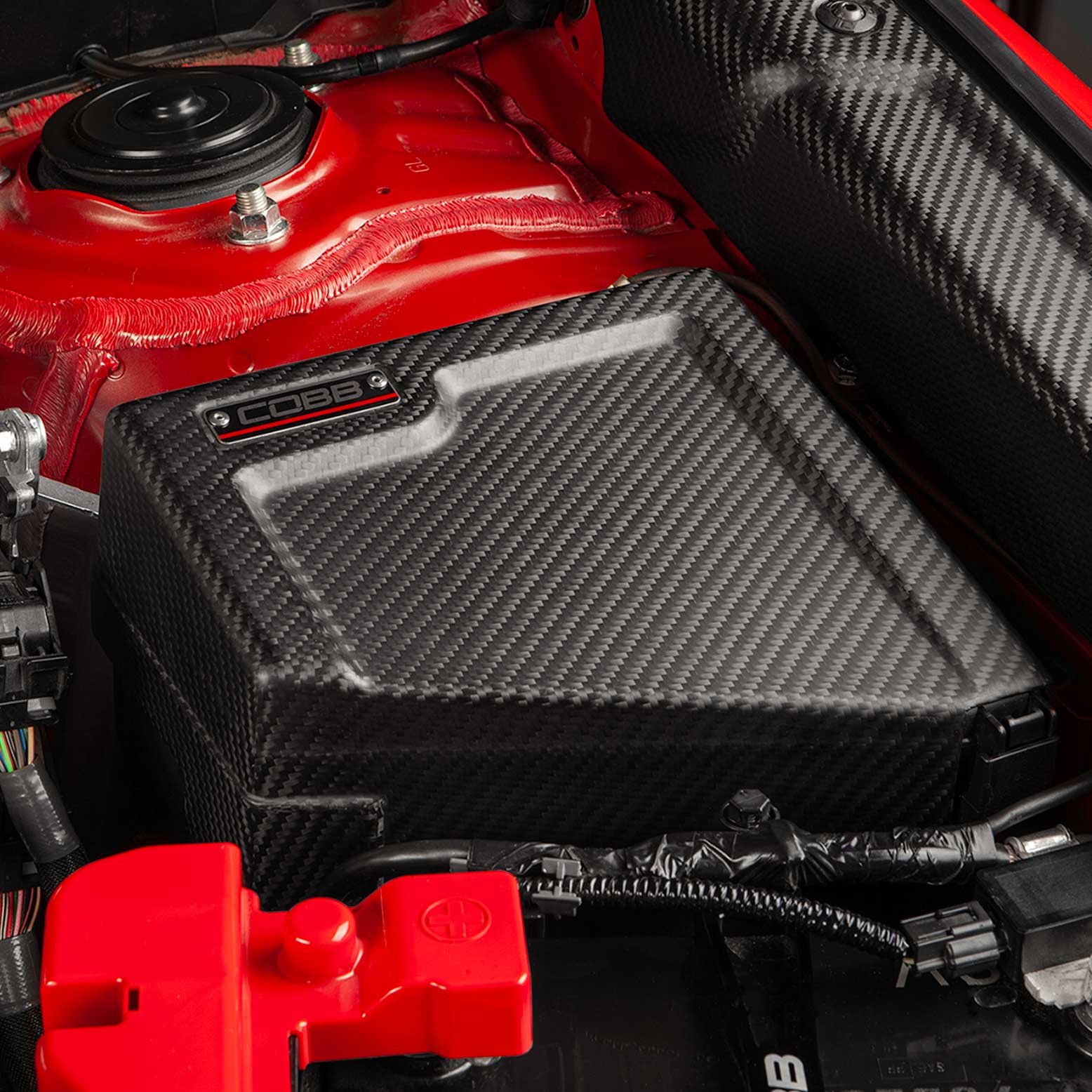 COBB Redline Carbon Fiber Fuse Cover (Driver Side, Matte), 2022-2026 WRX - Angle 4