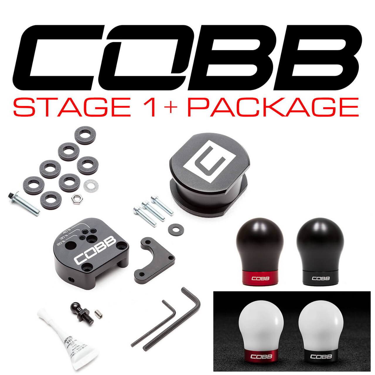 COBB Stage 1+ Drivetrain Package (w/ White/Black Shift Knob), 2013-2018 Focus ST & 2016-2018 Focus RS